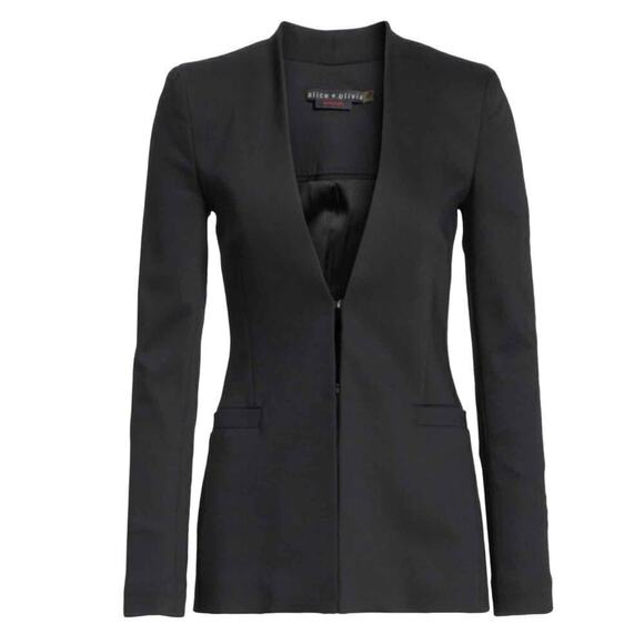 Alice + Olivia Classics Jerri Open-Front Collarless Blazer Size US 10 Black - Picture 2 of 14